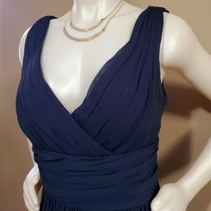 EUC Bill Levkoff midi Navy blue chiffon dress